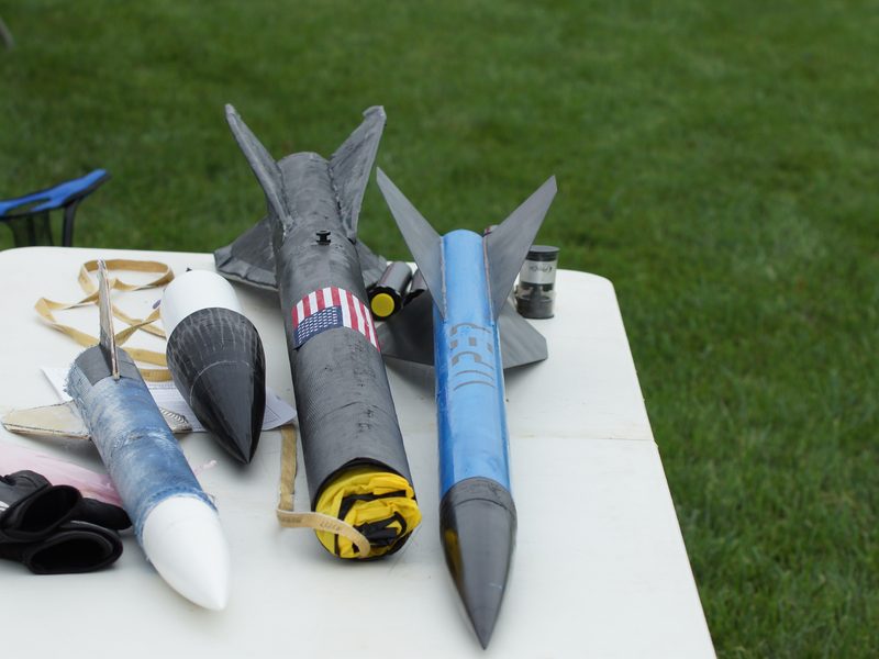 Student's L1 rocket on inspection table at HPR Lab