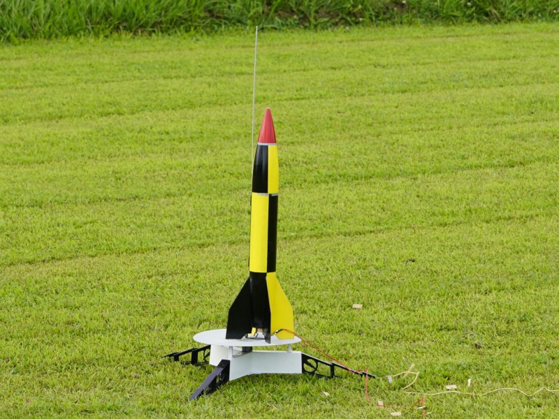 V2 scale model rocket on the launch pad at LaunchPad Rocketry Camp