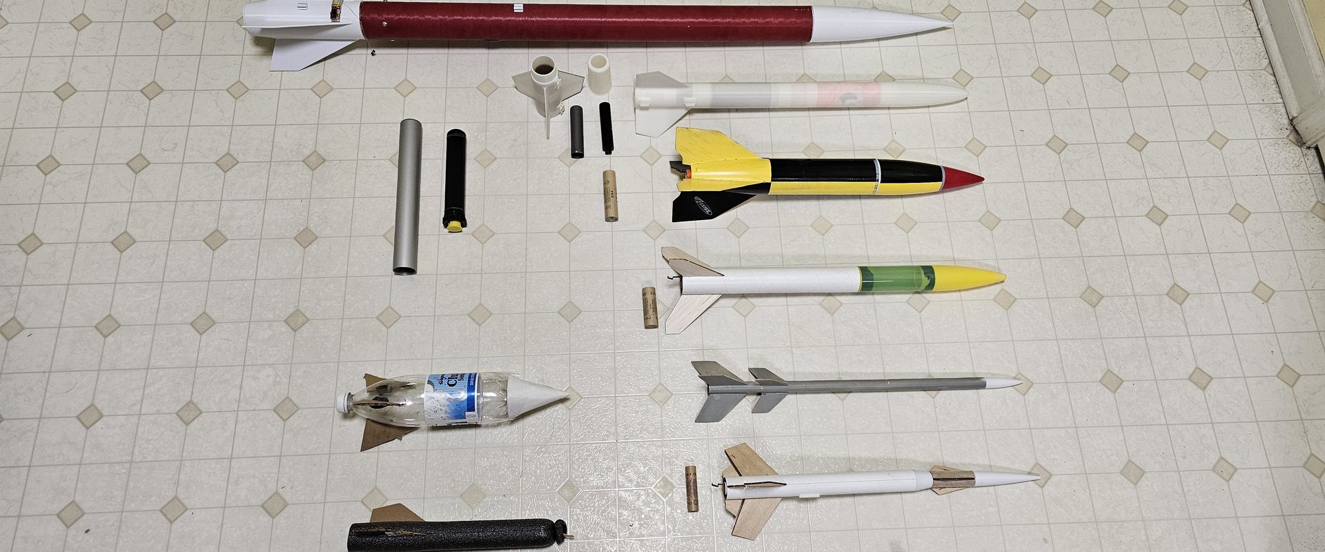 Collection of student rockets from Chester County Rocketry programs